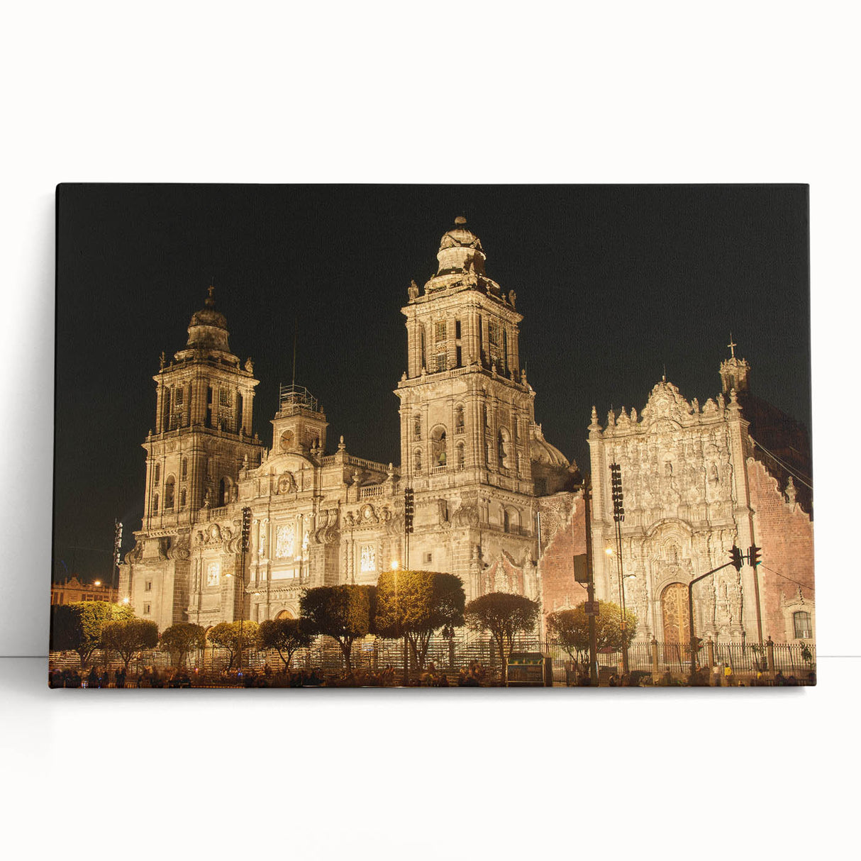 Black and white stretched canvas of Mexico City's skyline, ideal for kitchen wall art or bedroom decor.