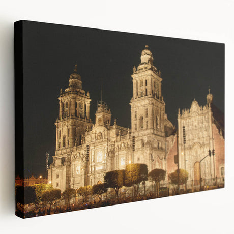 Large art print of Mexico City skyline in vibrant colors on stretched canvas, ideal for kitchen wall art.