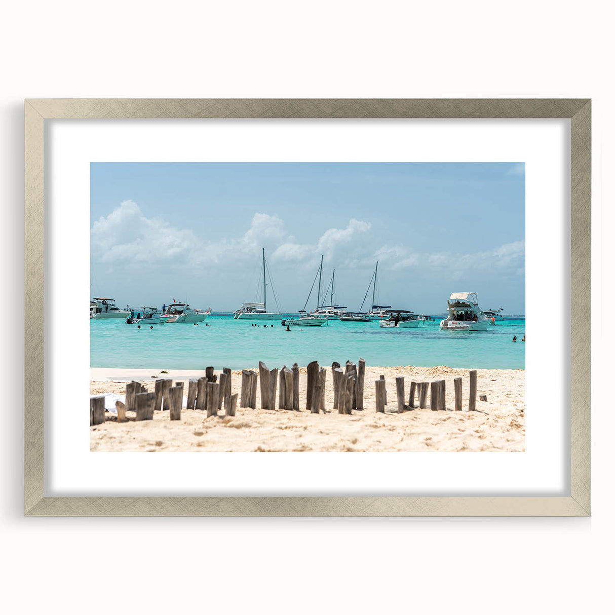 Textured art print depicting abstract scenery of Quintana Roo, Mexico in blue and green tones on a framed canvas.