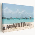 Large stretched canvas depicting a serene Quintana Roo landscape in soft blue and green tones, ideal for kitchen wall art.