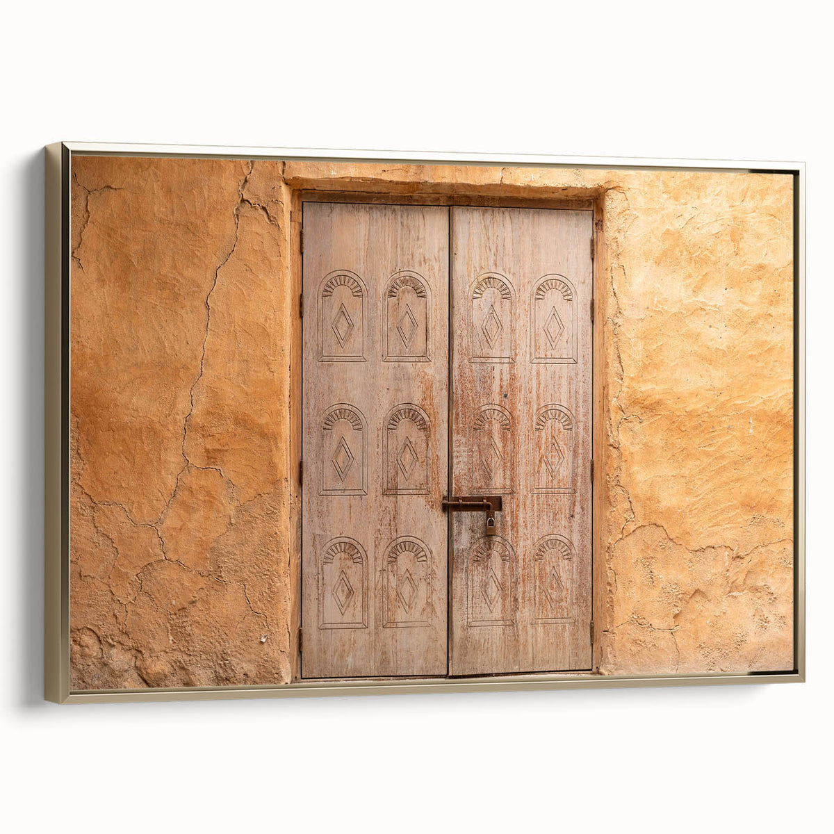 Framed canvas featuring a vintage-style landscape painting of Dubai with gold and black tones, ideal for bedroom wall art.