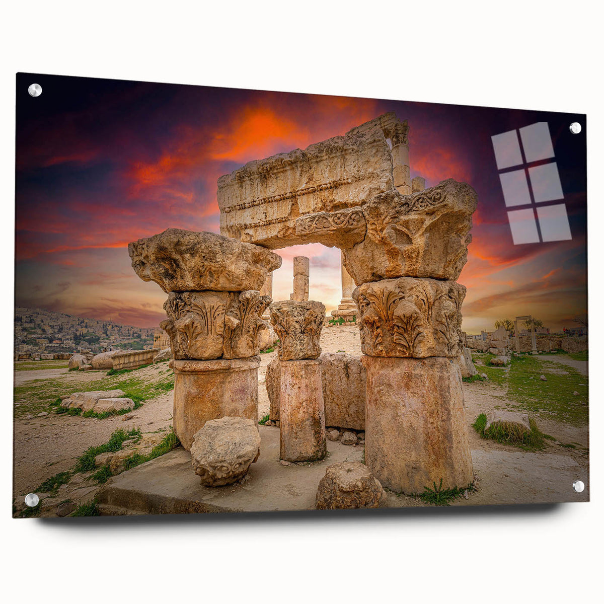 Acrylic print of a Middle Eastern Jordan scenery in muted earth tones, suitable for bedroom or dining room decor.