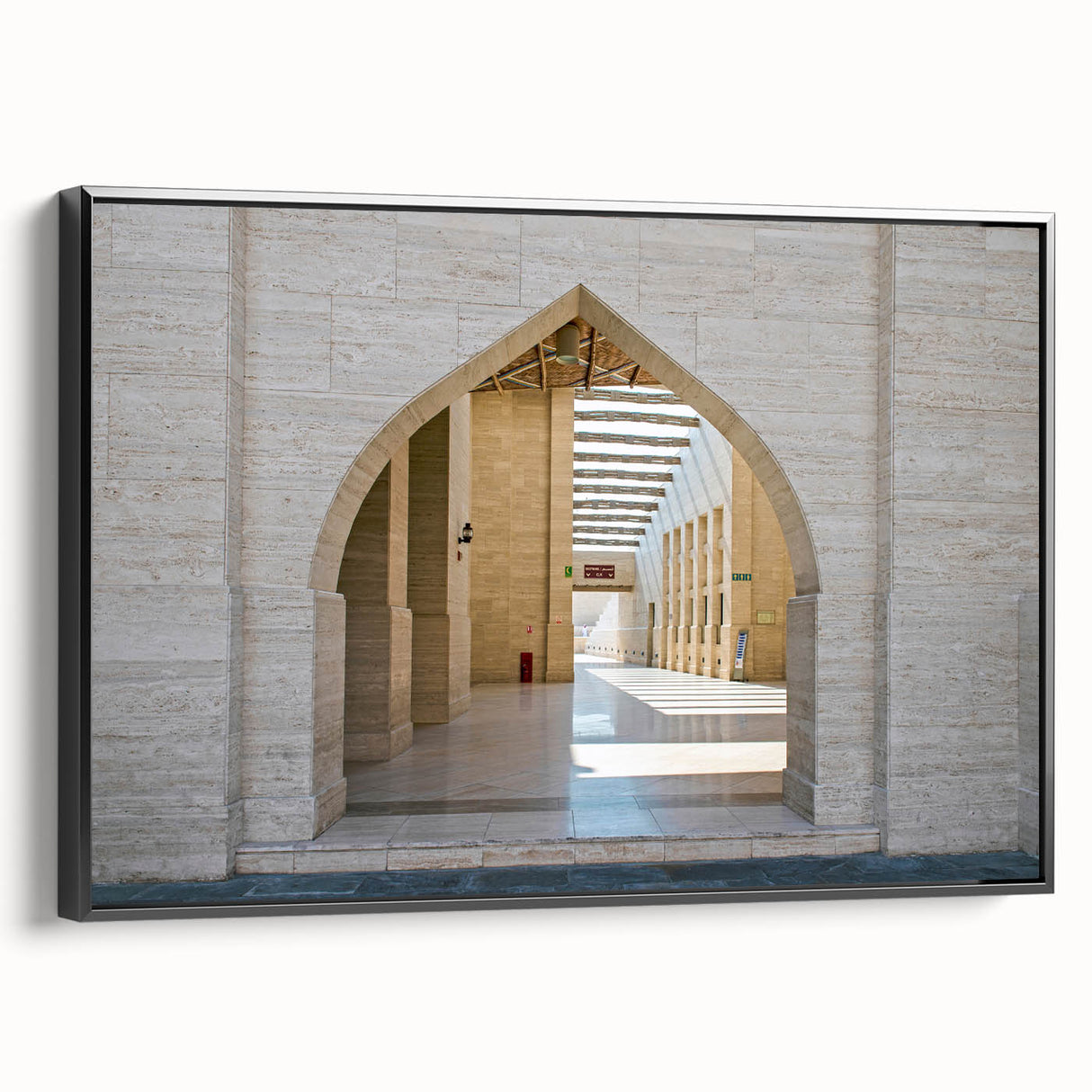 Black and white vintage poster art of a Qatar landscape on framed canvas, suitable for bedroom decor.