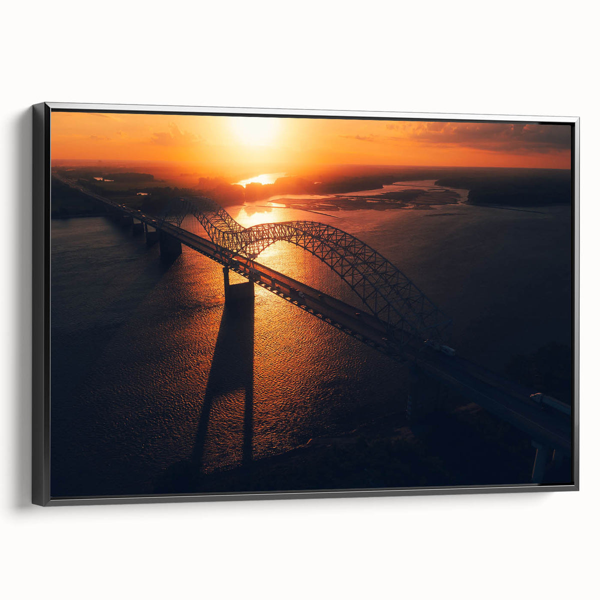 Black and white landscape painting of Arkansas scenery on framed canvas, ideal for bedroom wall art.