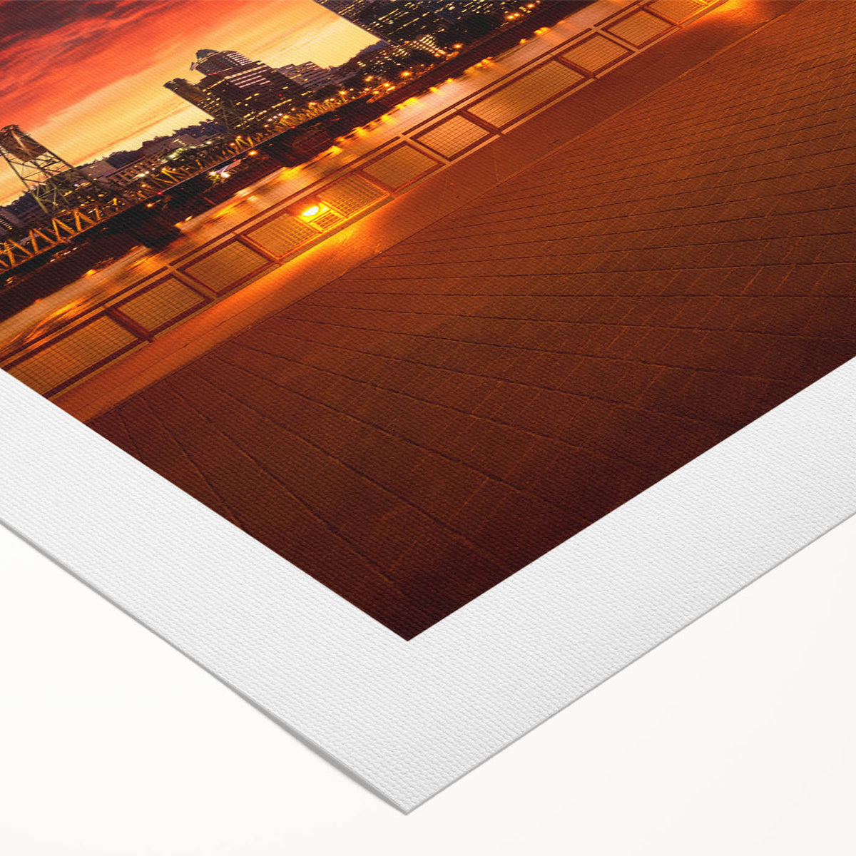 Art deco poster of Portland, Oregon skyline in muted gray tones on rolled canvas, ideal for dining room wall art.