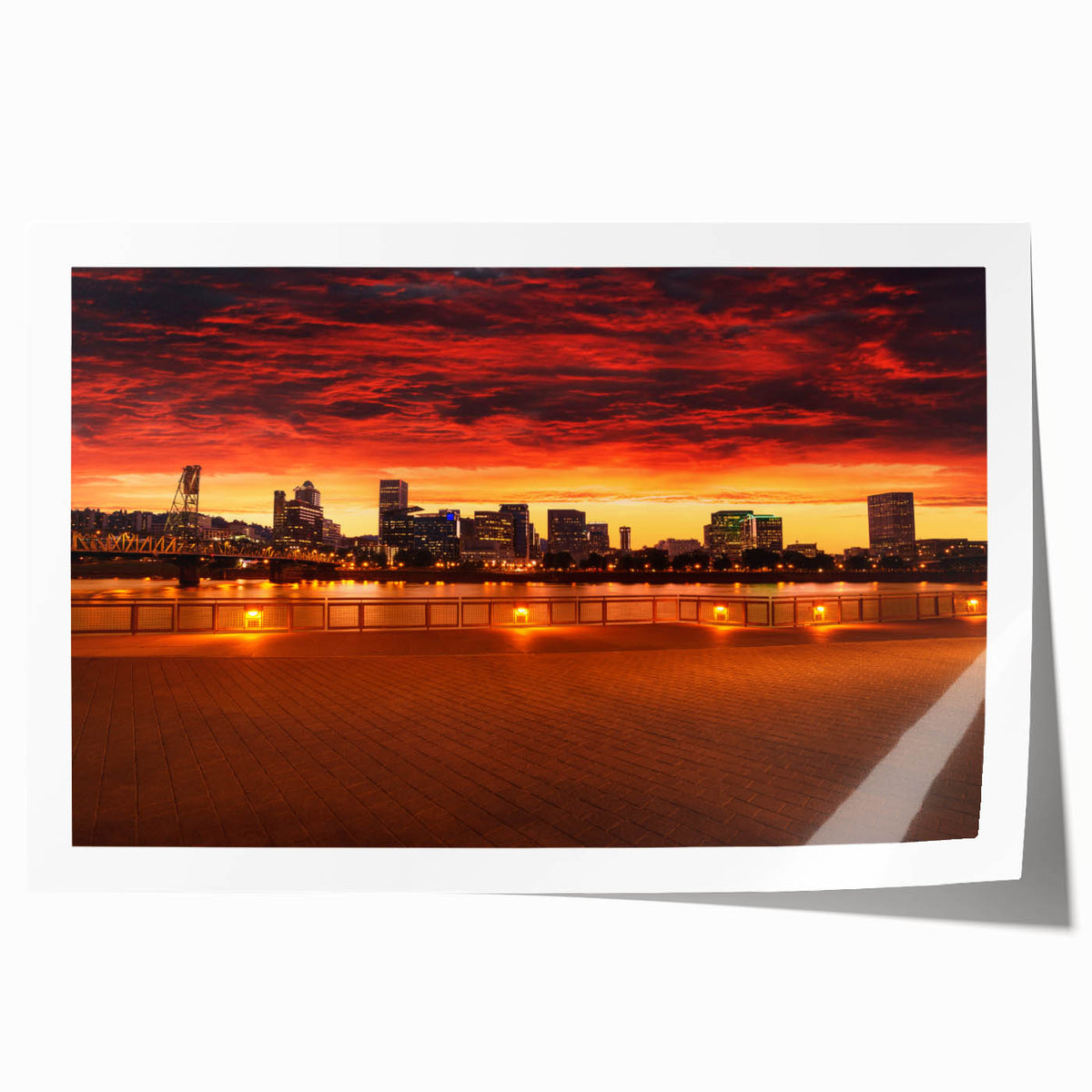 Extra large rolled print of Portland, Oregon scenery with vibrant floral elements, ideal for art wall dining room.