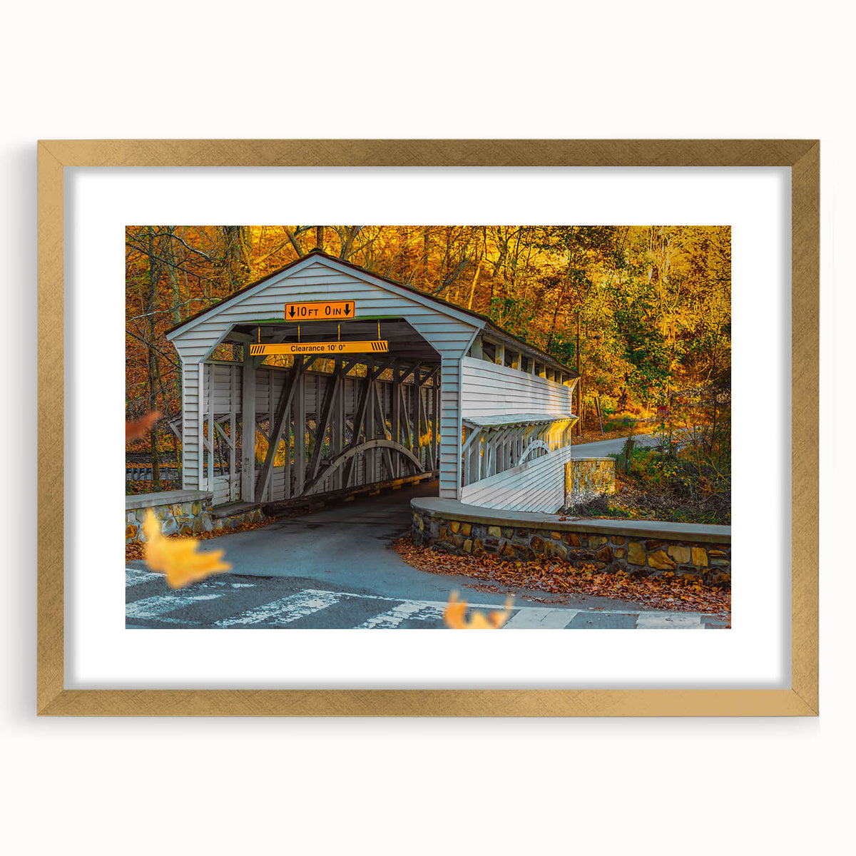 Extra large abstract art print featuring textured scenery of Pennsylvania, in a gold frame with mat.