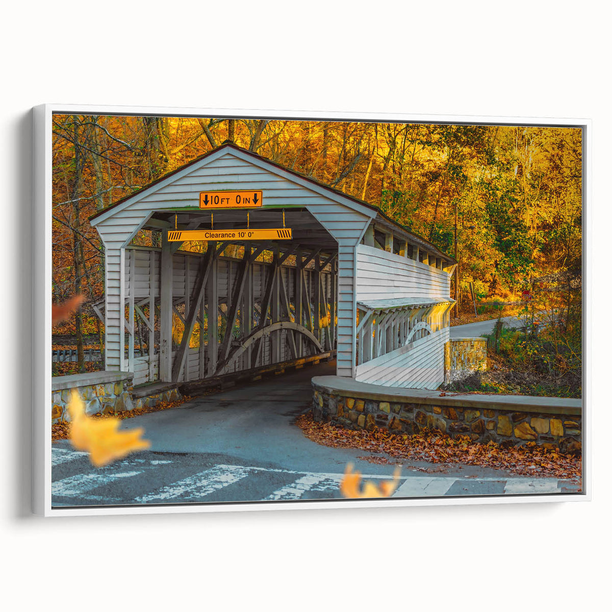 Vintage poster art of Pennsylvania scenery on a white-framed canvas, featuring vibrant colors, ideal for living room decor.
