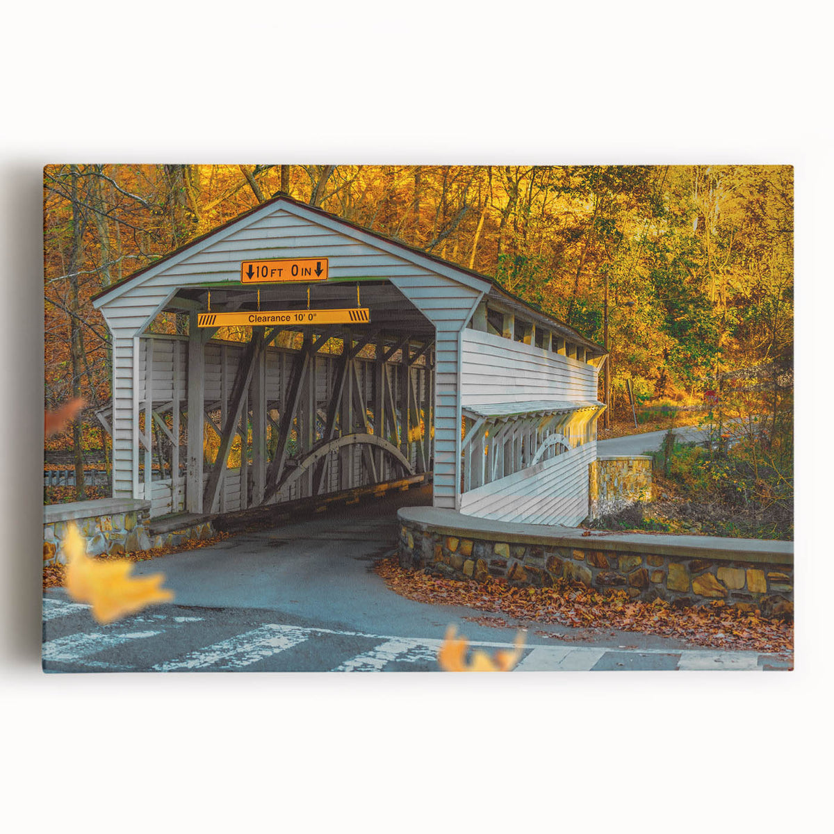 Black and white stretched canvas of Pennsylvania scenery, ideal for kitchen wall art.