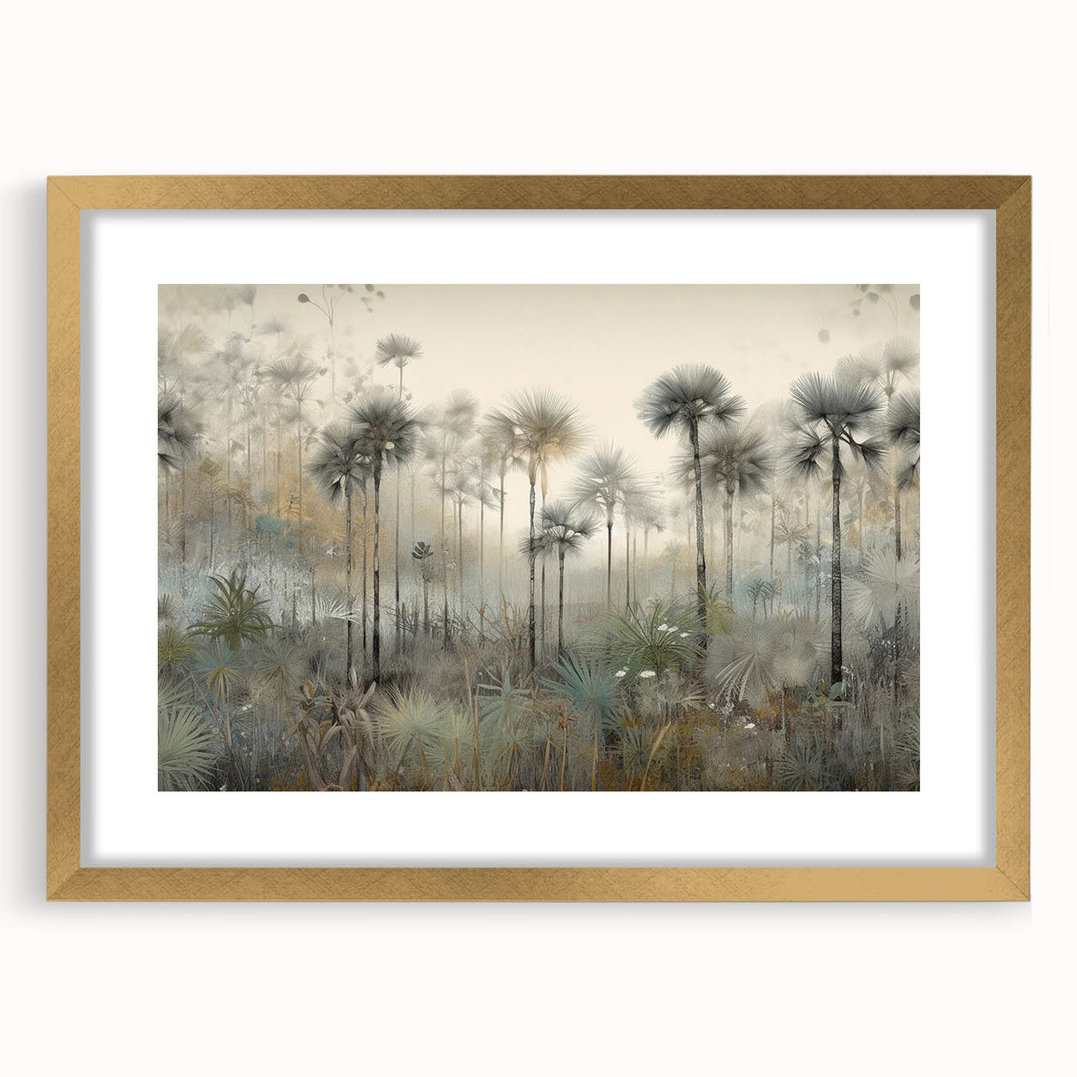 Abstract landscape wall art framed in gold, showcasing vibrant colors and intricate designs, perfect for modern home decor or office settings.