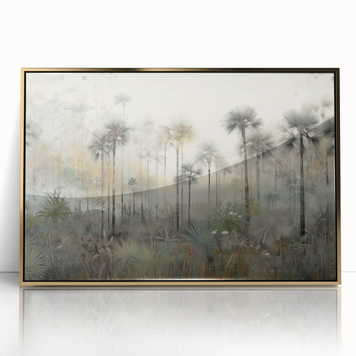 Framed abstract landscape wall art featuring golden acrylic accents, set against a vibrant backdrop, perfect for modern home decor. Ideal for enhancing contemporary interiors.