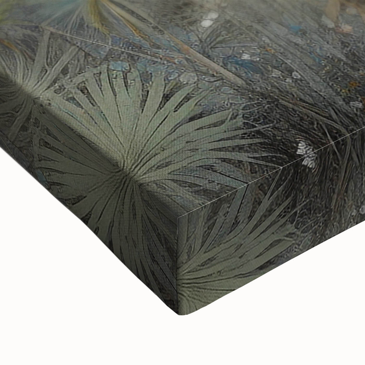 Abstract landscape wall art featuring vibrant colors and textured brush strokes, displayed in a close-up view on stretched canvas, perfect for modern home decor.