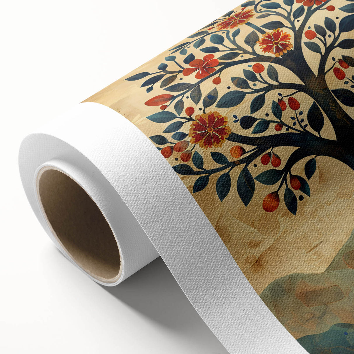 Abstract floral wall art on rolled canvas, showcasing vibrant colors and intricate designs, ideal for enhancing modern home decor. Packaged securely in a cardboard tube.