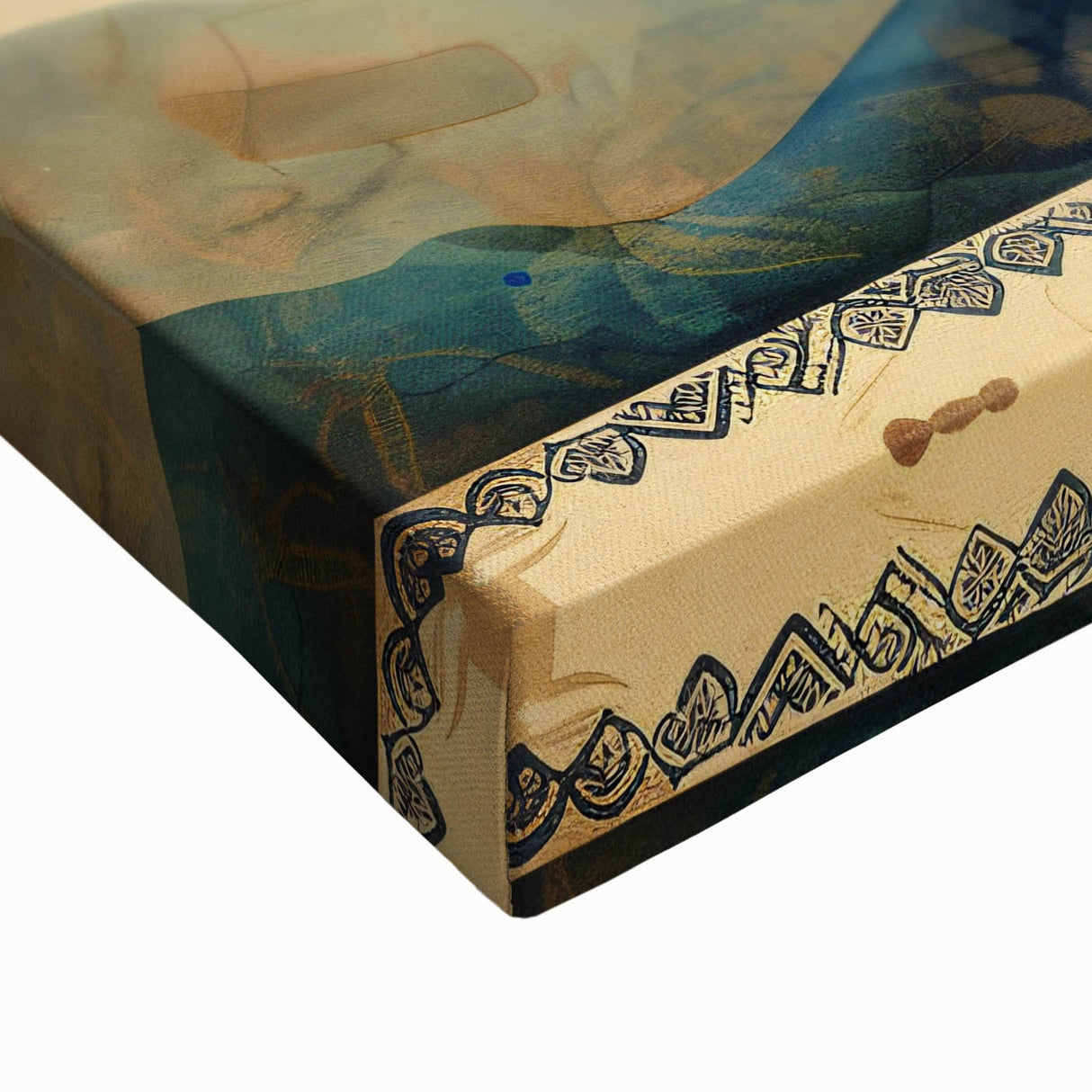 Close-up of a stretched canvas showcasing vibrant abstract floral wall art, featuring bold colors and intricate details, ideal for modern home decor enhancement.