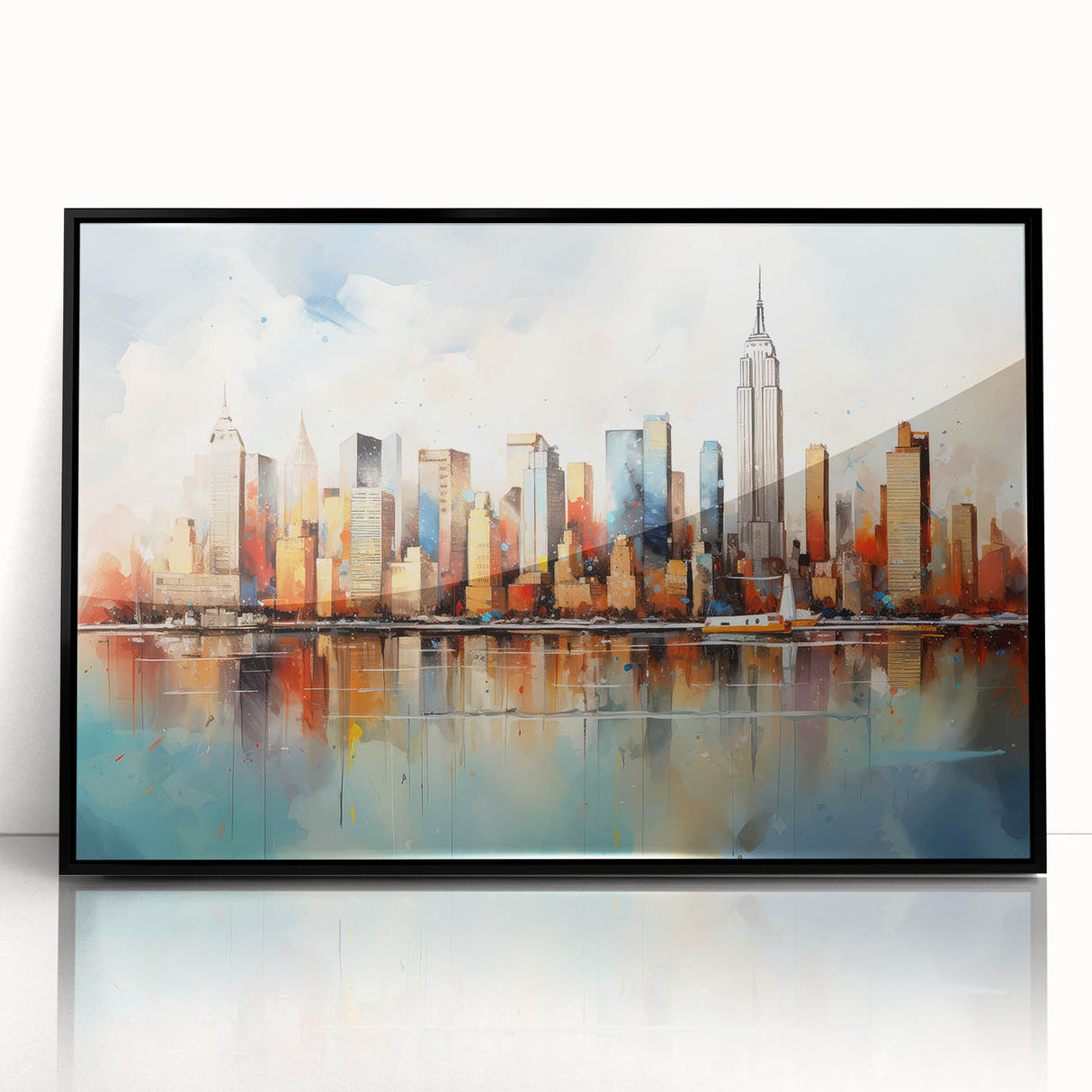 Abstract landscape wall art featuring vibrant colors of blue, green, and orange in a framed black acrylic setting, perfect for modern home decor accents. This captivating piece adds a touch of elegance and creativity to any interior space, enhancing visual interest and style.
