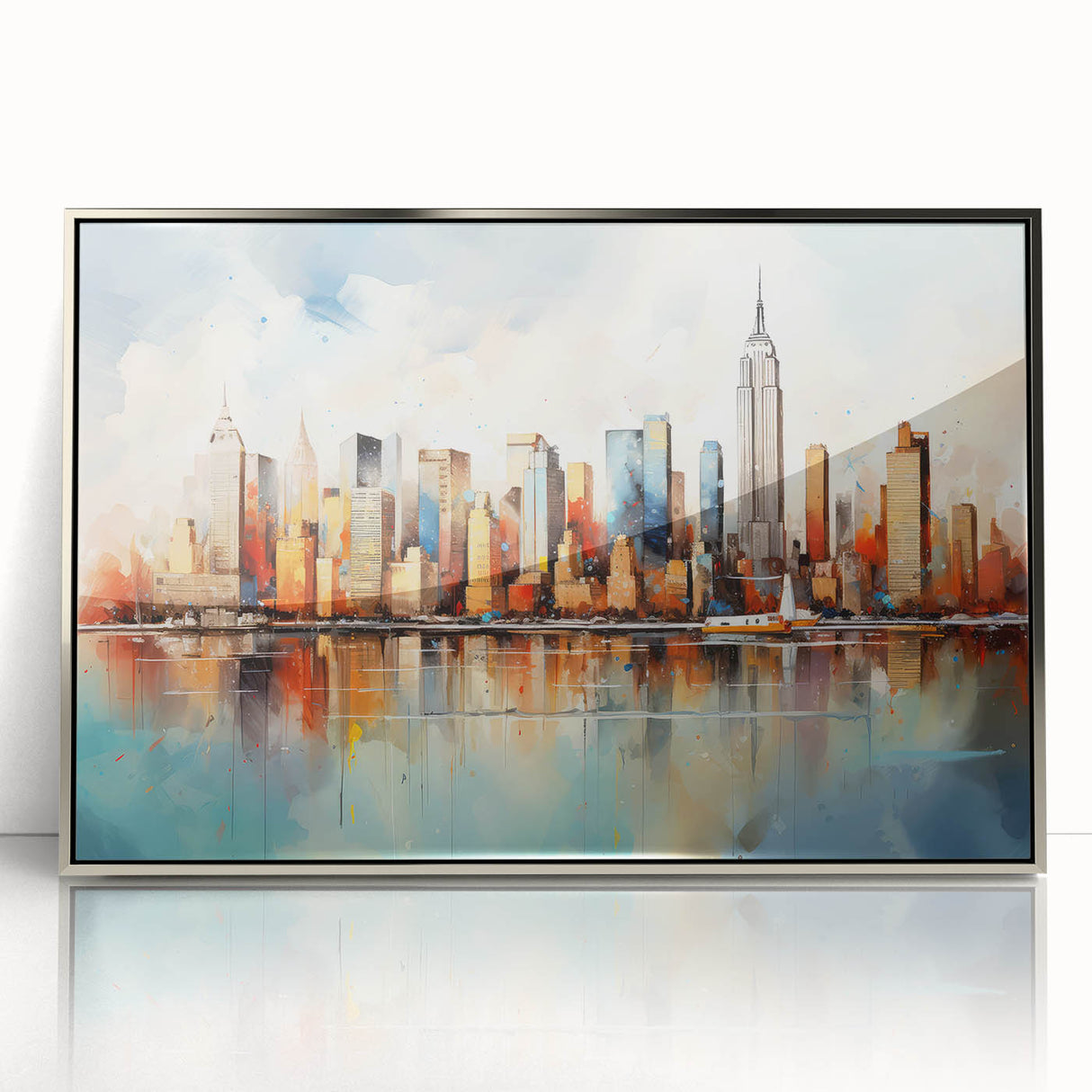 Framed abstract landscape wall art featuring vibrant colors and fluid shapes in a modern design, set in a sleek silver frame that enhances its contemporary aesthetic. Perfect for adding a touch of elegance to any living space or office decor.