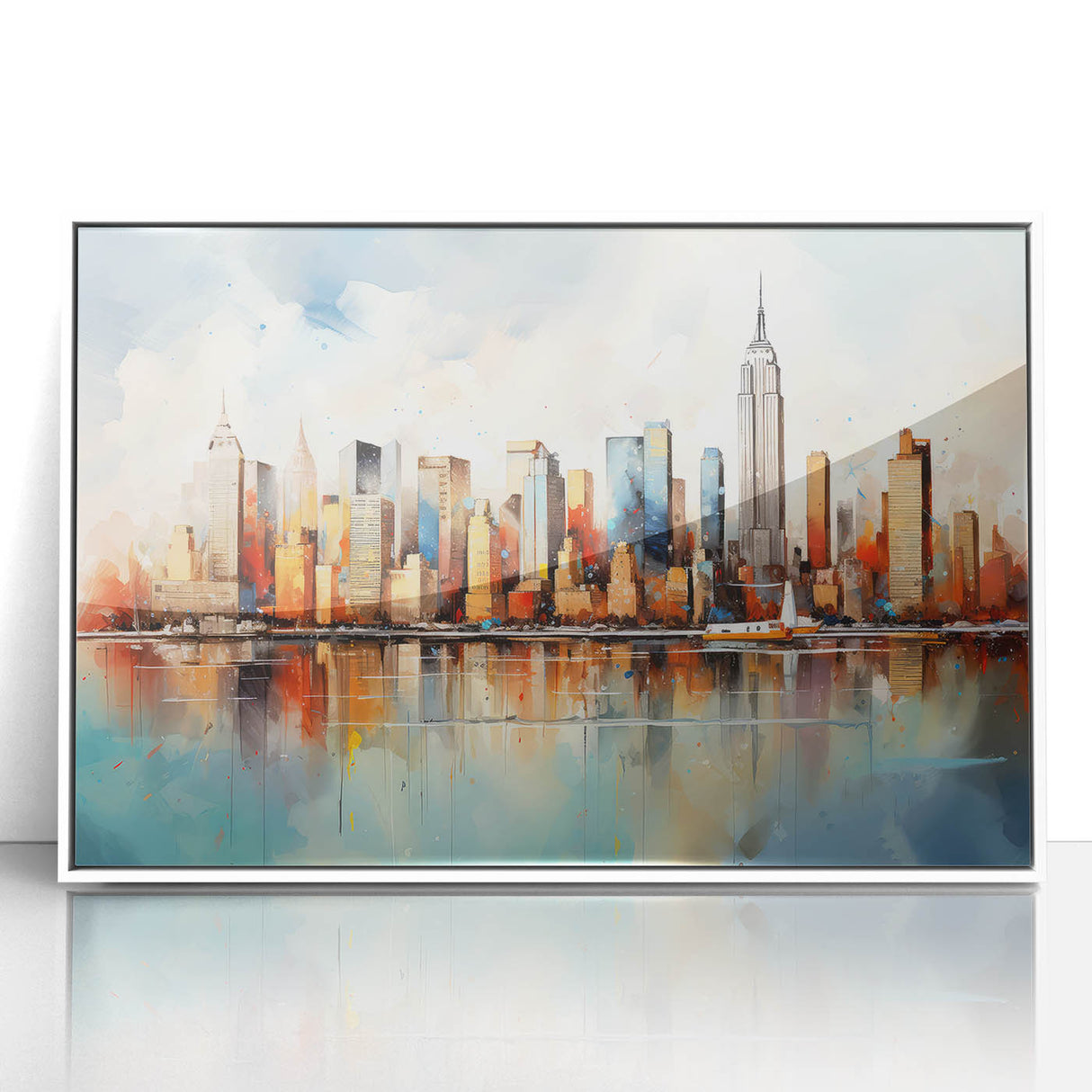 Framed acrylic wall art showcasing an abstract landscape design with soft pastel colors, perfect for modern home decor, displayed against a white background.