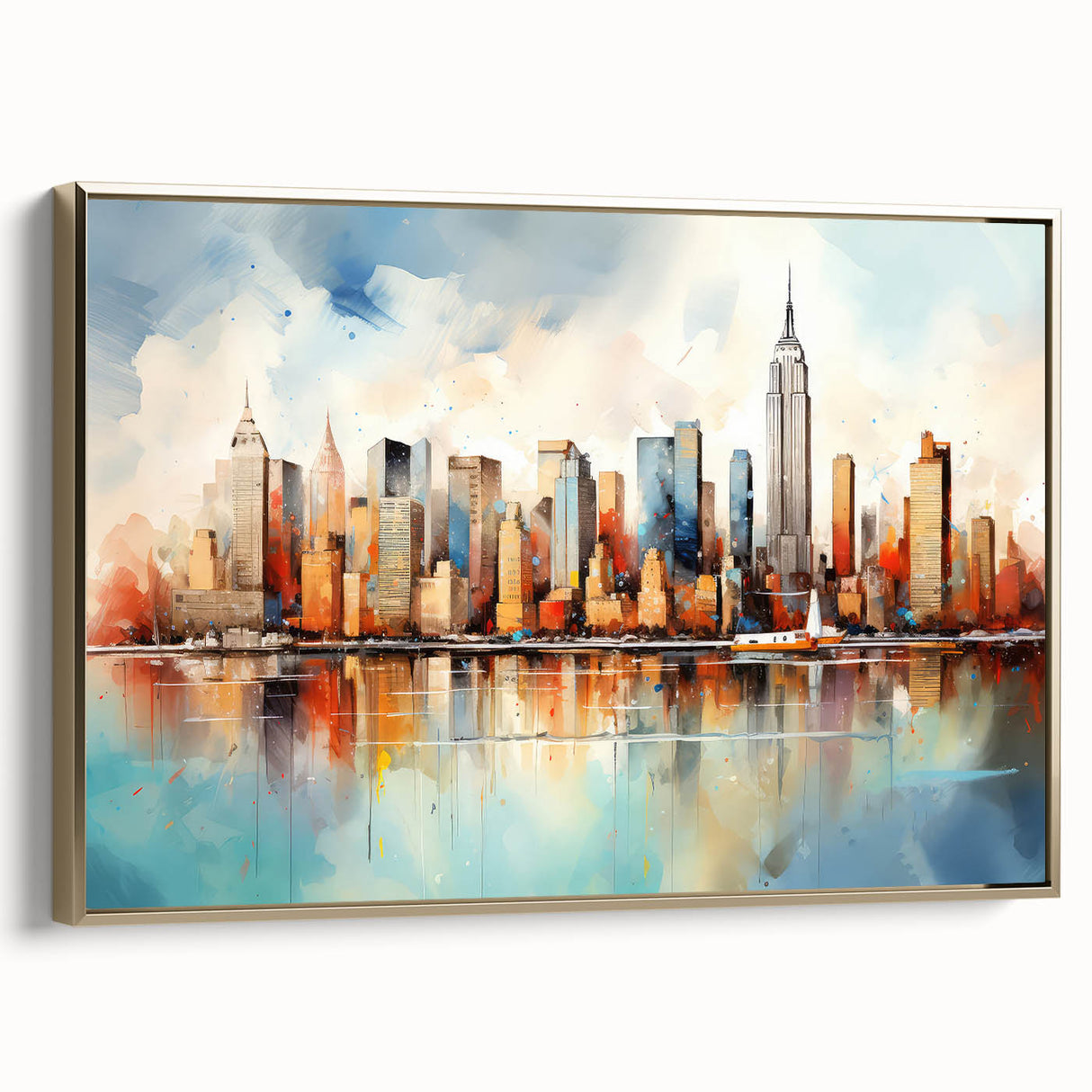 Framed abstract landscape wall art featuring a gold and neutral color palette, showcasing a modern design perfect for contemporary home decor.