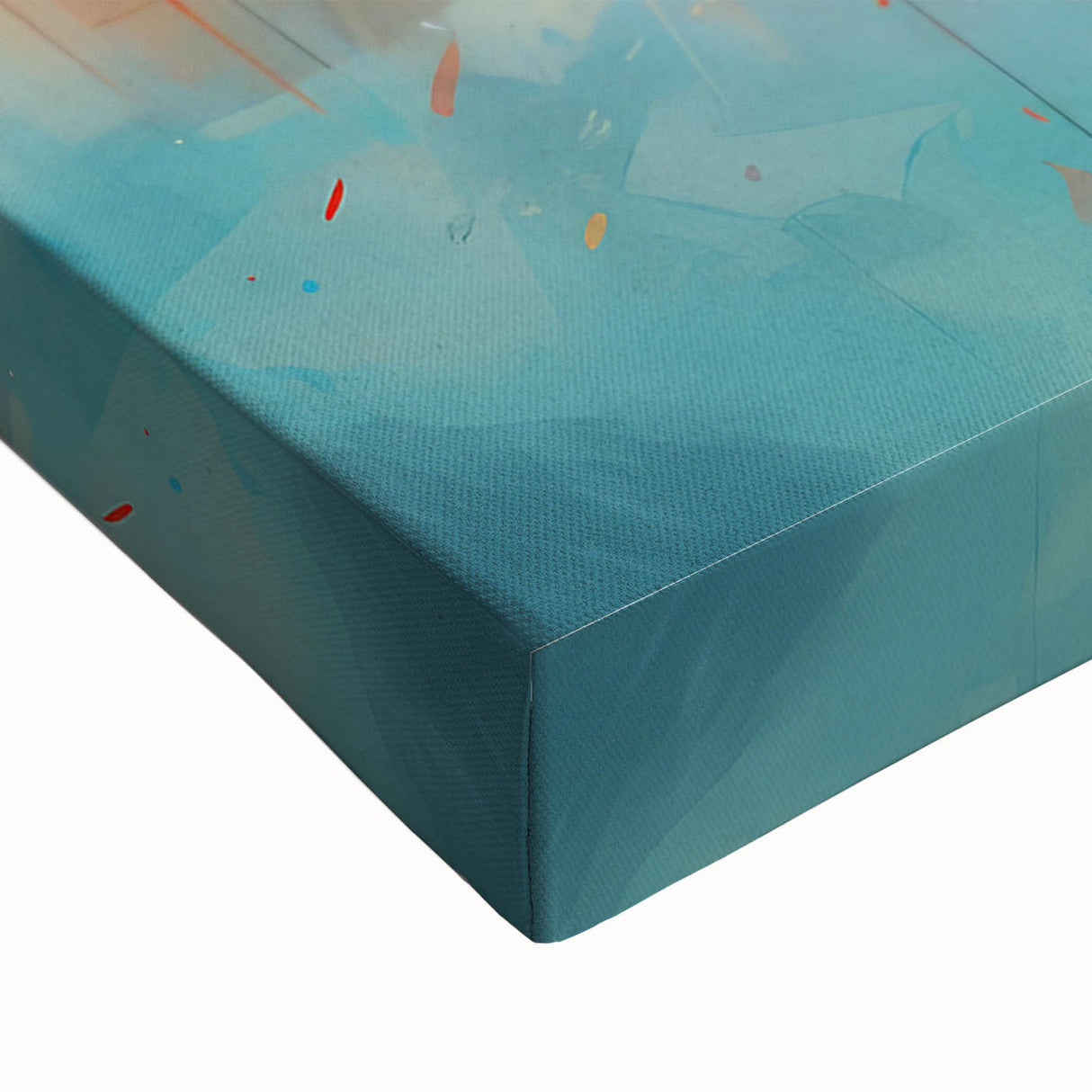 Close-up of vibrant abstract landscape wall art on stretched canvas, showcasing rich colors and intricate textures, perfect for modern home decor.