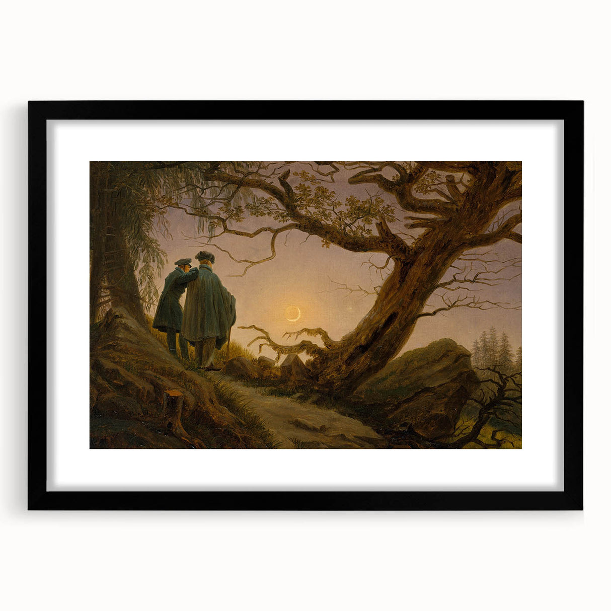 Romanticism Art - Two Men Contemplating the Moon - Classic Nightscape