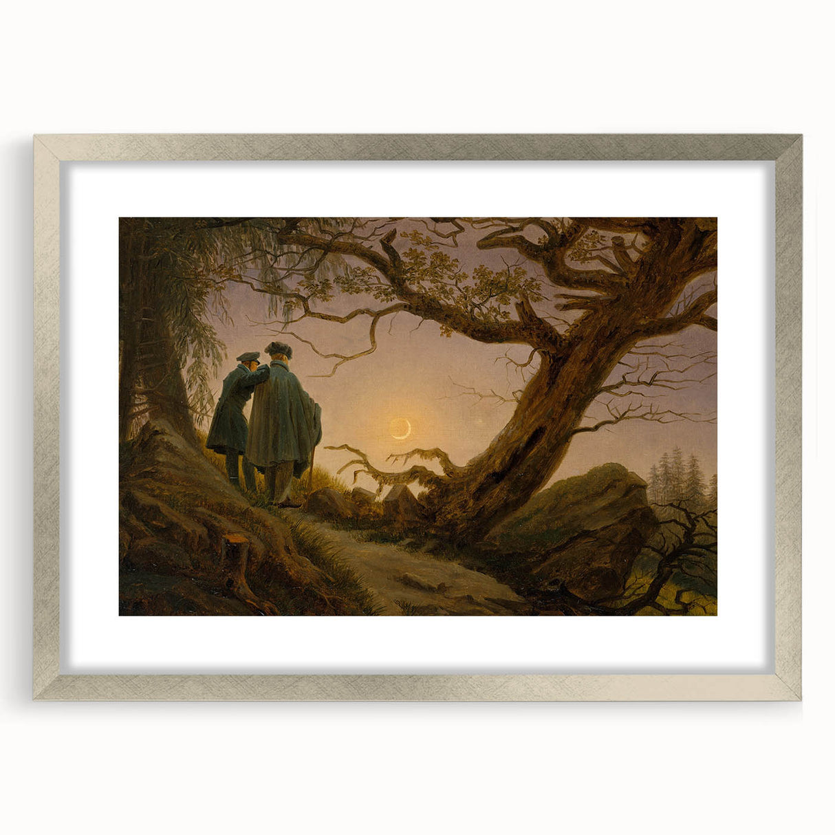 Romanticism Art - Two Men Contemplating the Moon - Classic Nightscape