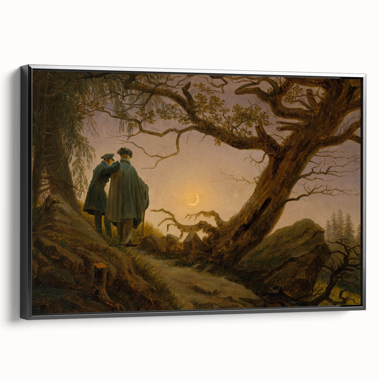 Romanticism Art - Two Men Contemplating the Moon - Classic Nightscape