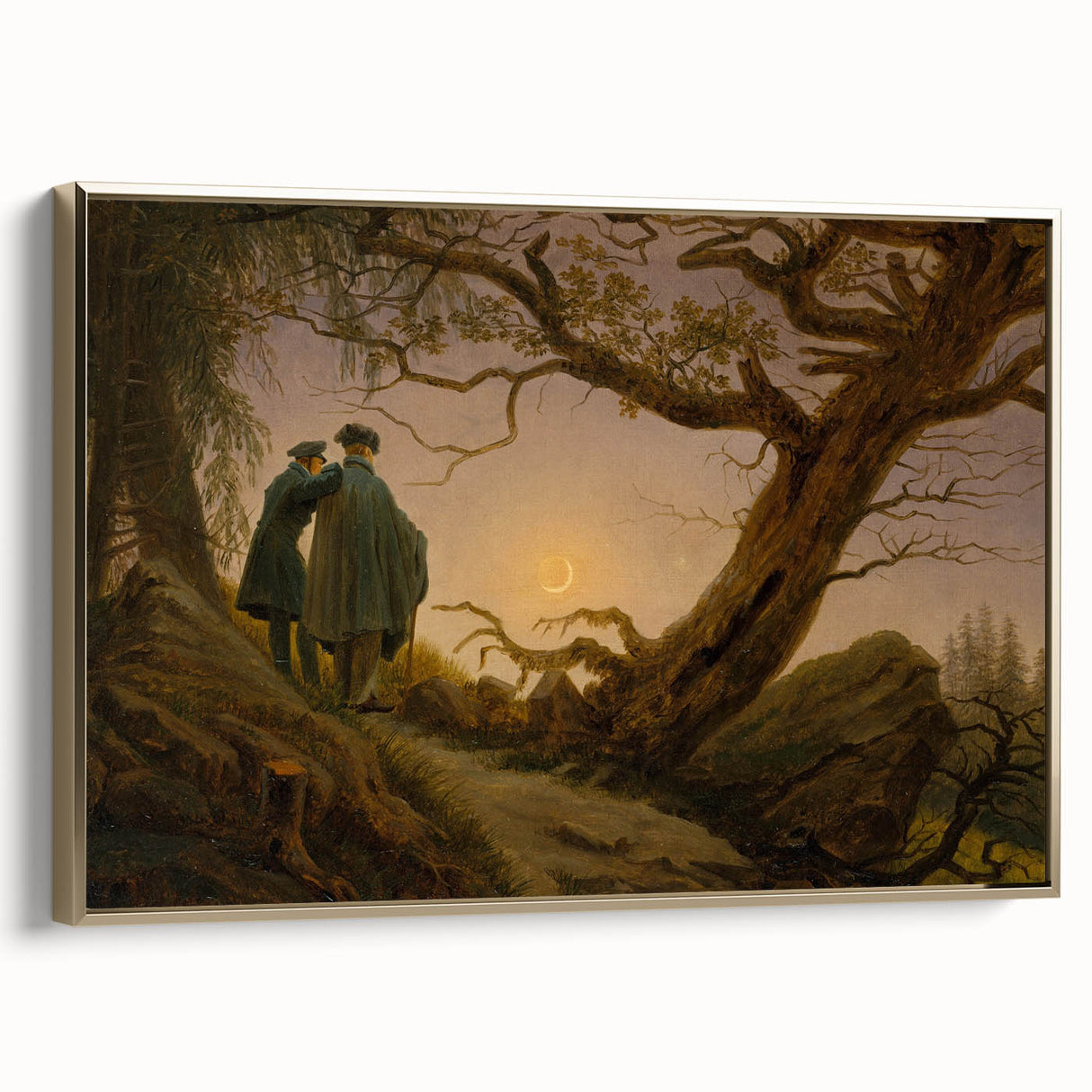 Romanticism Art - Two Men Contemplating the Moon - Classic Nightscape