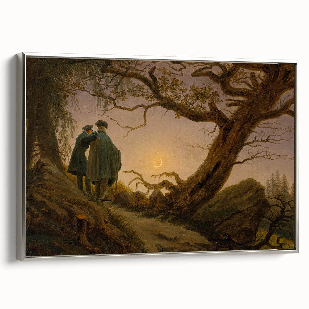 Romanticism Art - Two Men Contemplating the Moon - Classic Nightscape