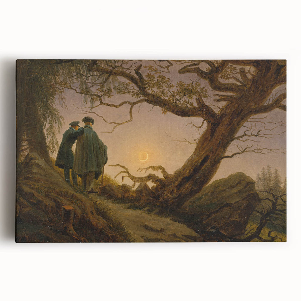 Romanticism Art - Two Men Contemplating the Moon - Classic Nightscape