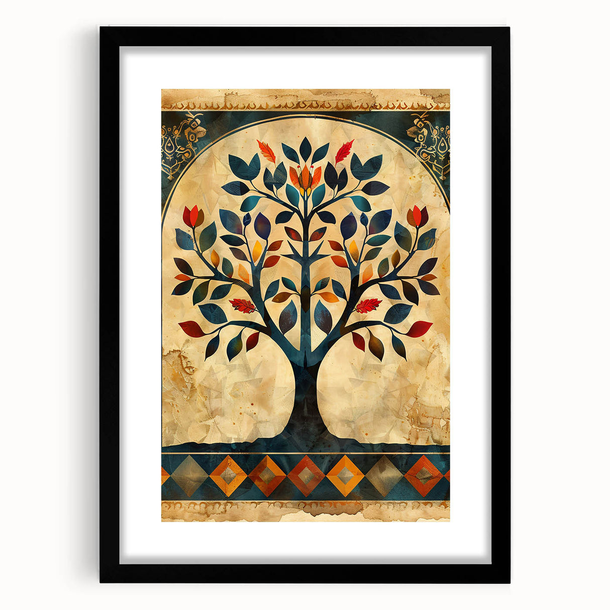 Abstract floral wall art framed in black, showcasing vibrant colors and intricate designs, perfect for modern home decor. A stylish and eye-catching decoration for any room.