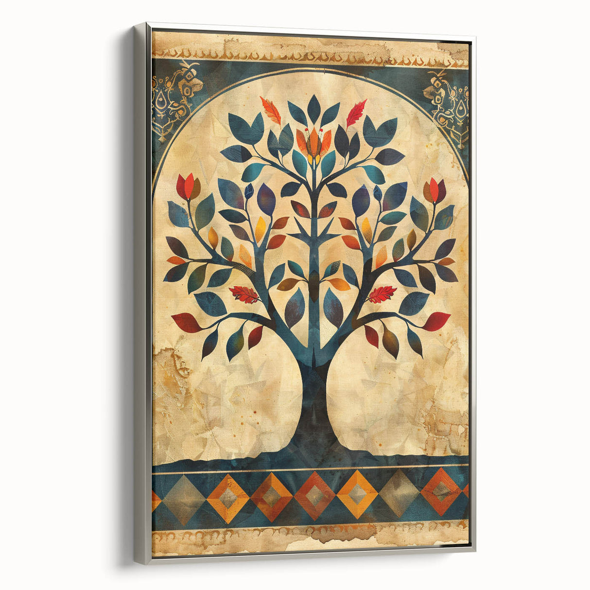 Framed canvas wall art featuring abstract florals in vibrant colors, showcased from a silver side view, perfect for modern home decor. Ideal for enhancing living spaces with a touch of elegance and creativity.