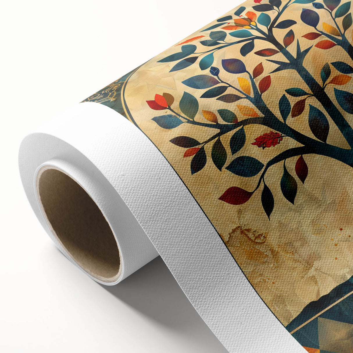 Vibrant abstract floral wall art on rolled canvas, showcasing bold colors and intricate patterns, perfect for modern home decor or art enthusiasts.