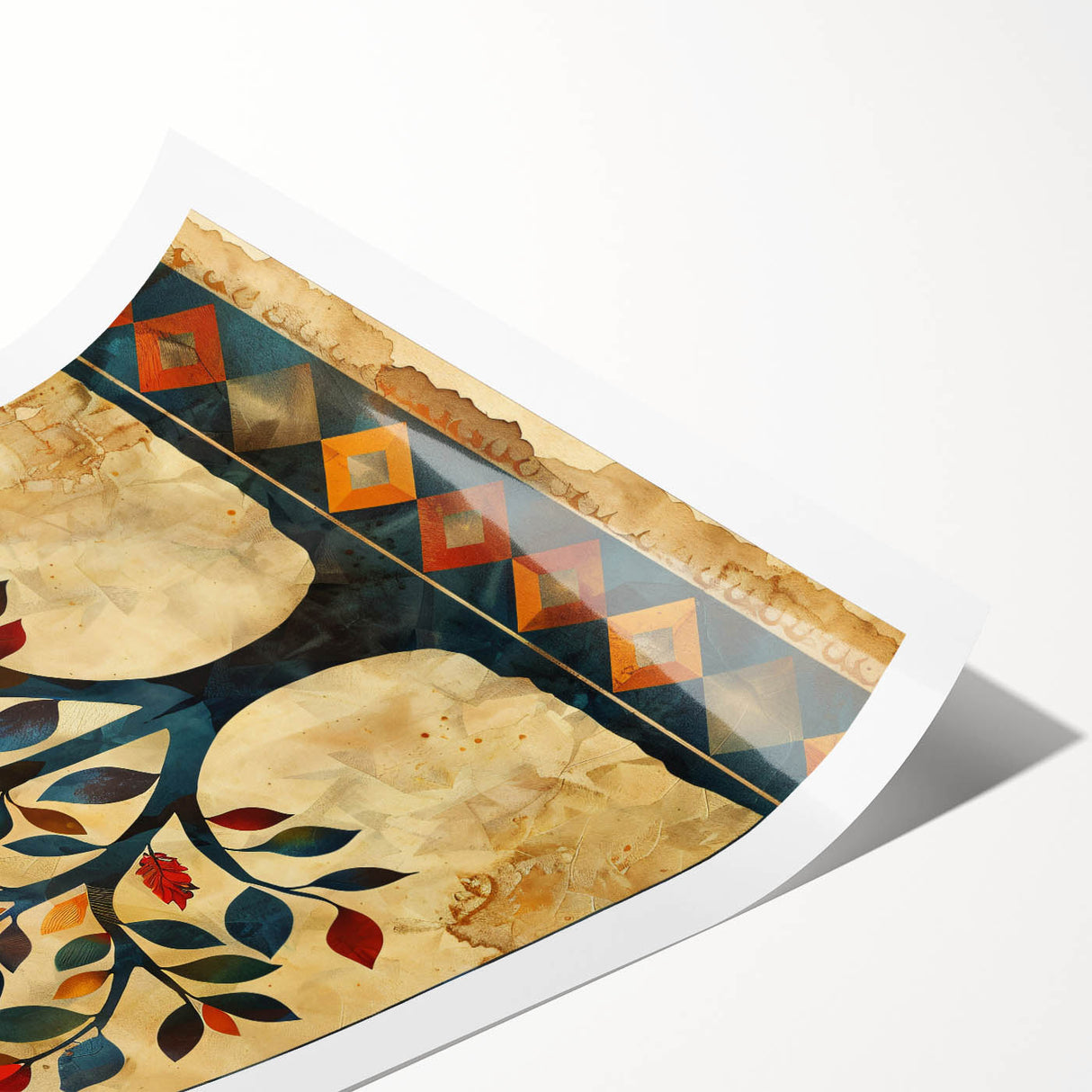 Abstract floral wall art print featuring vibrant colors and intricate designs, rolled up for easy shipping, perfect for modern home decor.