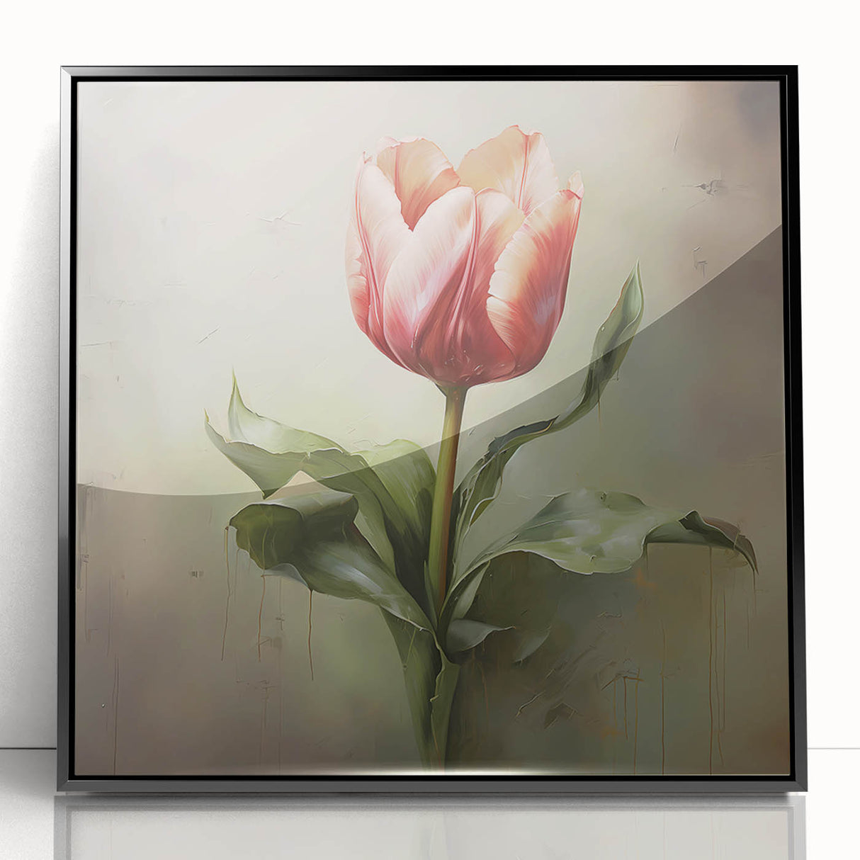 Framed acrylic wall art showcasing an abstract floral design in vibrant colors, highlighted by a sleek black frame, perfect for modern home decor.