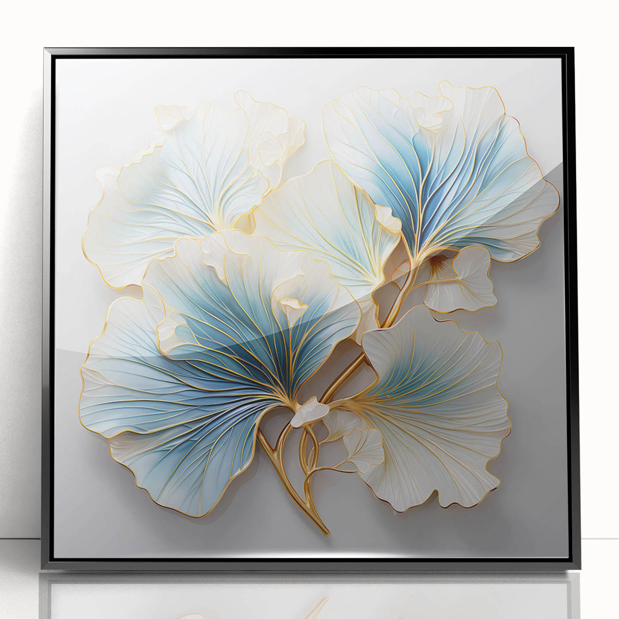 Framed abstract floral wall art with a black acrylic frame, showcasing vibrant colors and intricate patterns, ideal for modern home decor or office spaces.