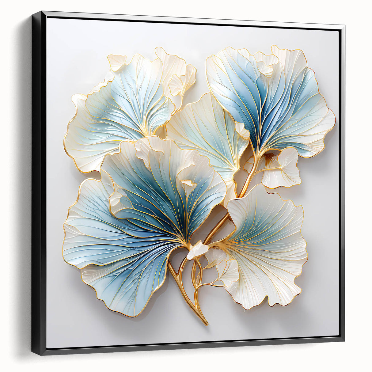 Framed canvas wall art featuring abstract floral design in vibrant colors, displayed with a sleek black frame, showcasing a modern decor style for home interiors.