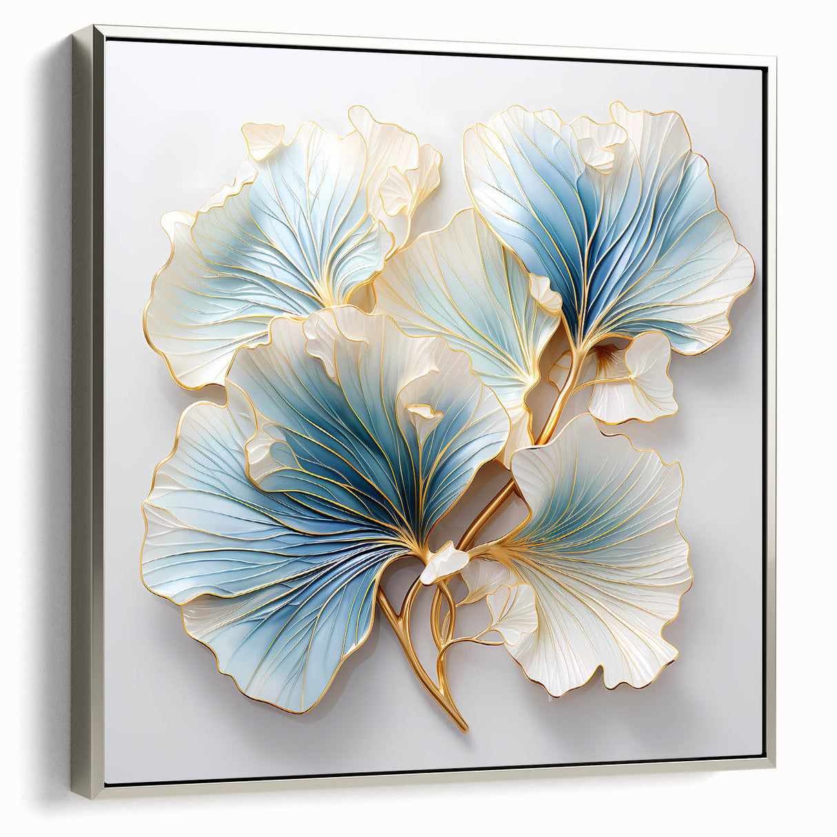 Framed canvas wall art showcasing an abstract floral design in vibrant colors, set against a silver frame, adding elegance to modern decor.