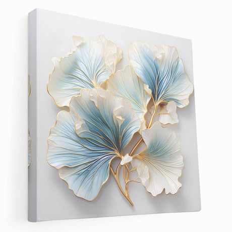 Vibrant abstract floral wall art on stretched canvas showcasing a colorful design in hues of pink, blue, and gold, perfect for modern home decor.