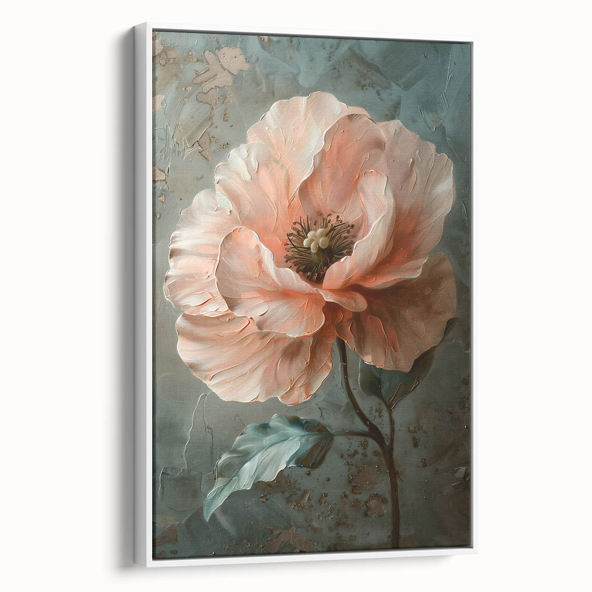 Framed canvas wall art showcasing abstract floral design in vibrant colors against a white background, perfect for modern home decor and artistic expression.