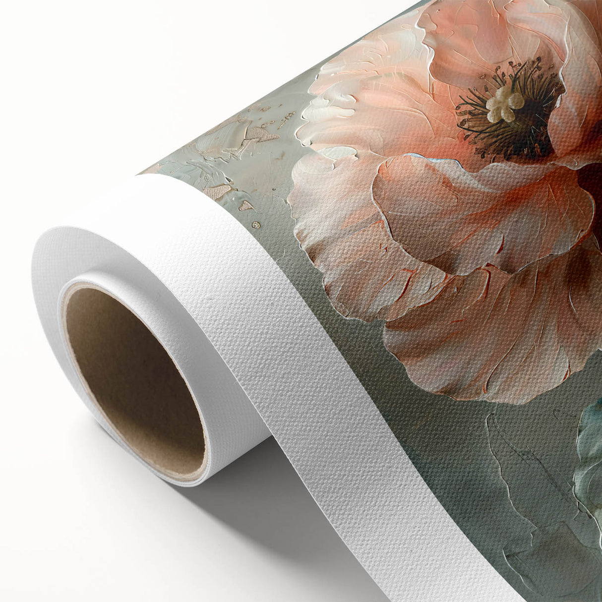 Abstract floral wall art on rolled canvas, showcasing vibrant colors and intricate patterns. Perfect for adding a contemporary touch to home decor.