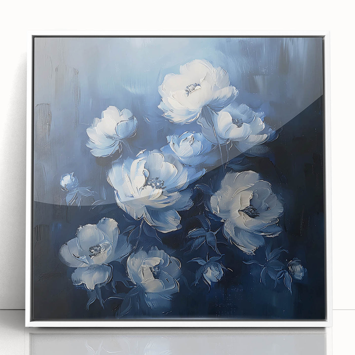 Framed abstract floral wall art with vibrant colors and intricate designs, displayed from the front against a white background, ideal for modern home decor.