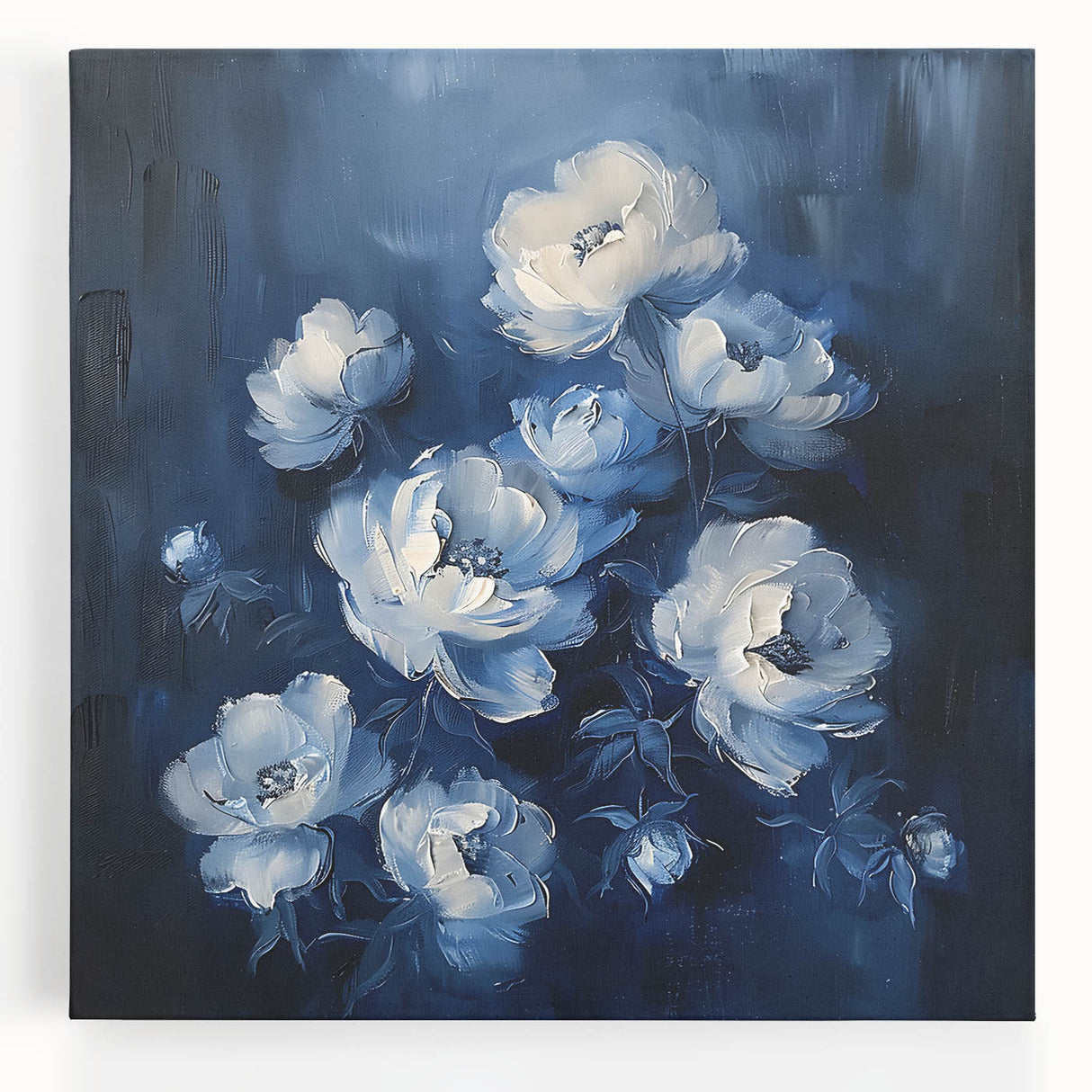 Vibrant abstract floral wall art on stretched canvas, showcasing bold colors and intricate designs. Perfect for modern home decor, adding a touch of elegance.