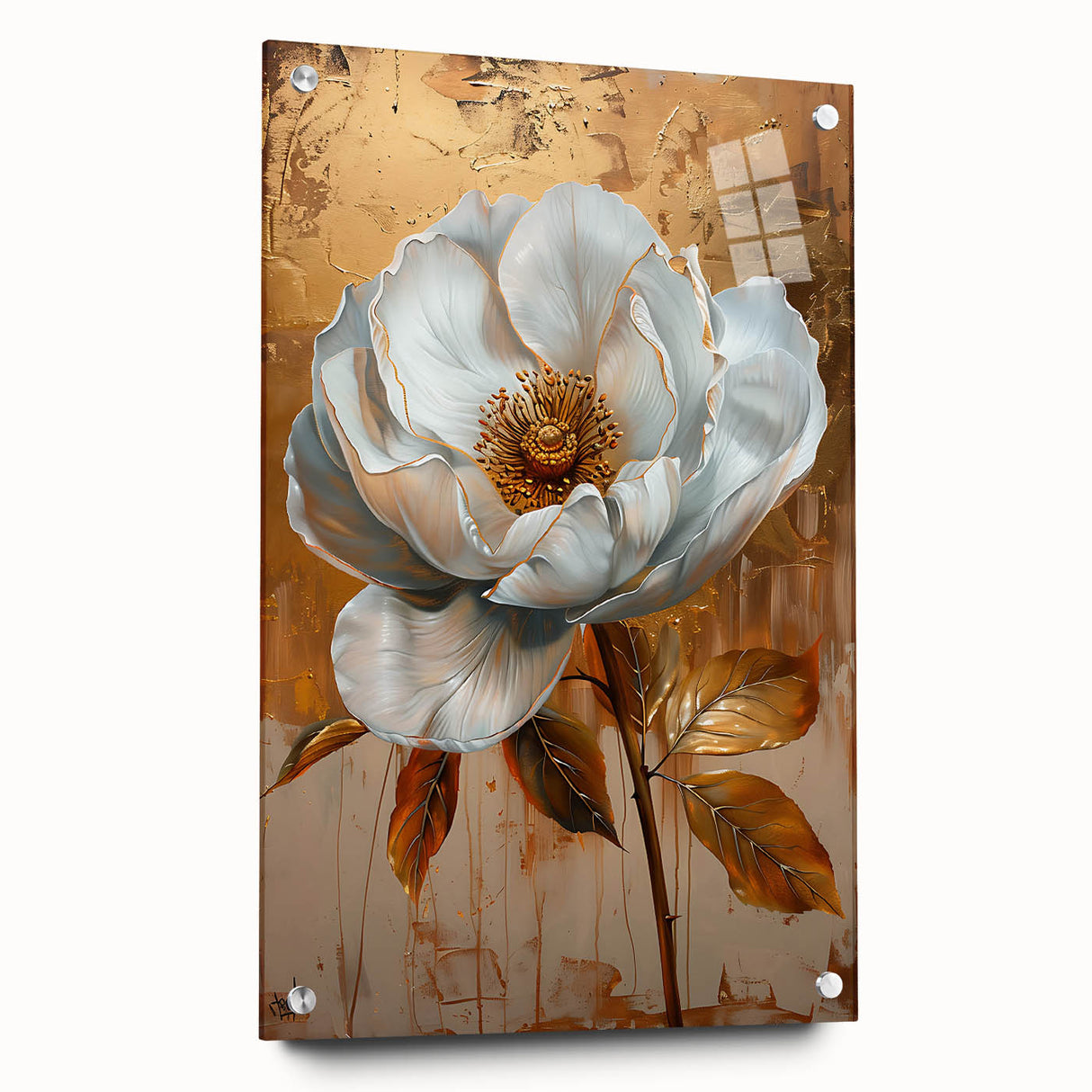 Abstract floral wall art displayed in a side view, featuring vibrant colors and intricate designs, secured with pins, ideal for modern home decor.
