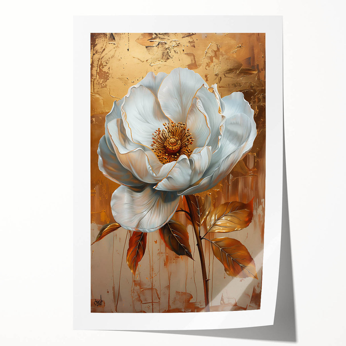 Vibrant abstract floral wall art print showcasing a colorful design with intricate details, perfect for home decor. The rolled canvas is ideal for framing or display.