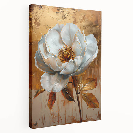 Abstract floral wall art on stretched canvas, showcasing vibrant colors and intricate designs, perfect for modern home decor. Side view highlights depth and texture.