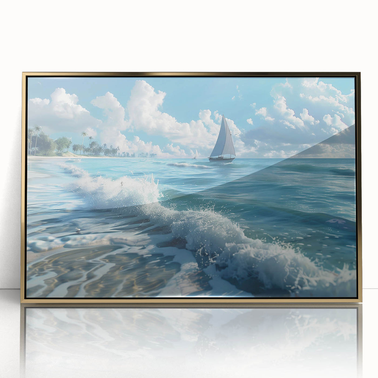 Mid-century modernist art depicting a savannah scene in Kenya, featuring acrylic gold frame, ideal for nursery wall art.