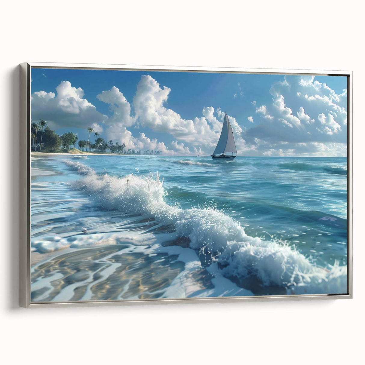 Vintage poster art of a Kenyan landscape on extra large framed canvas, featuring vibrant colors against a black background.