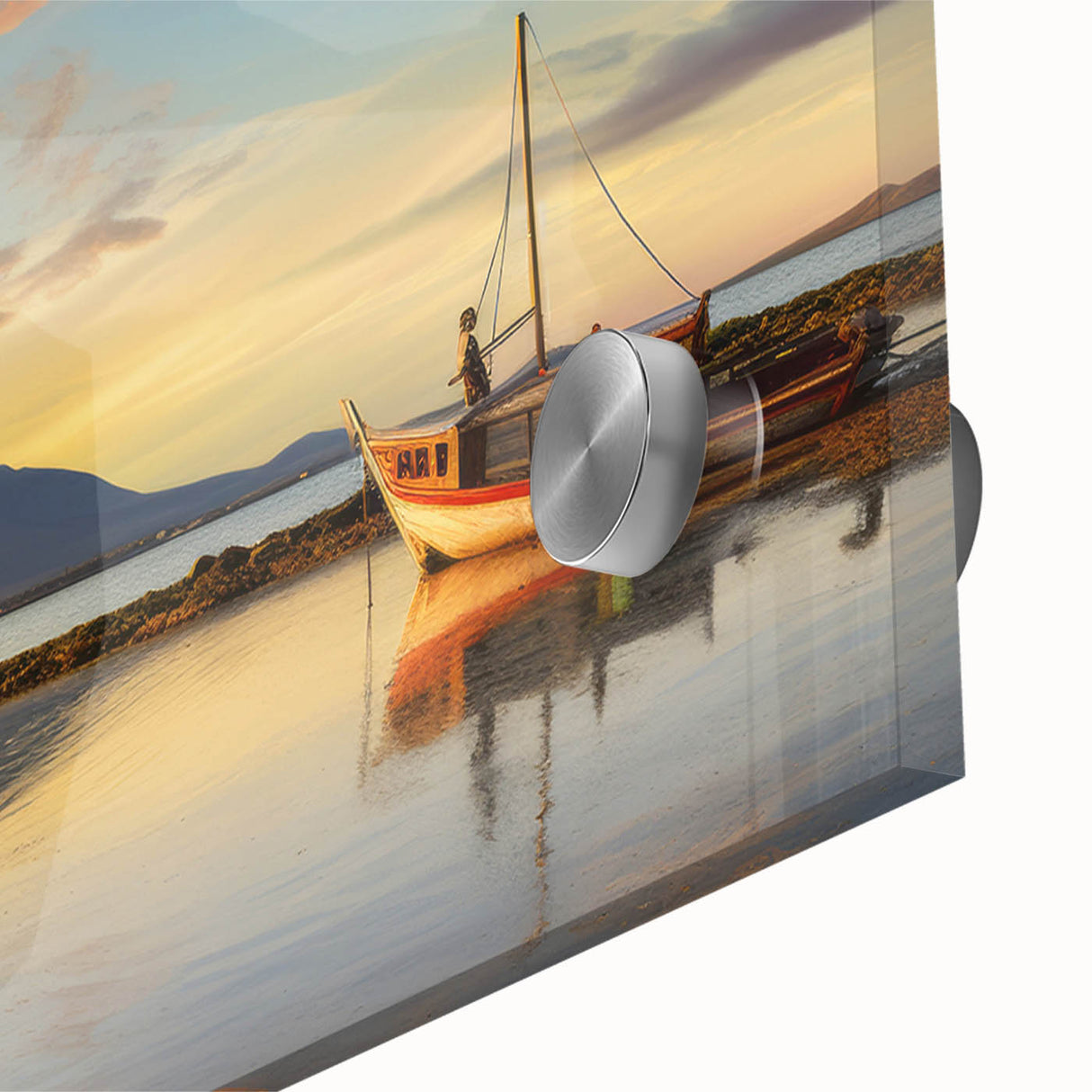 Large abstract wall art depicting a Mauritian landscape in mid-century modernist style on acrylic glass.