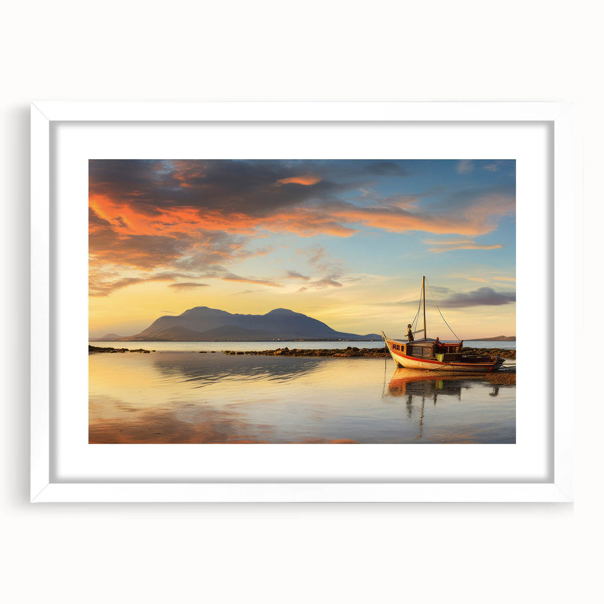 Extra large abstract art print depicting a textured scenery of Mauritius, in vibrant blues and greens.