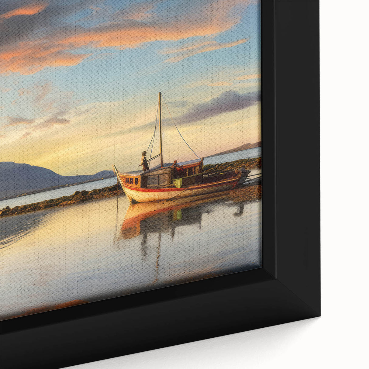 Extra large framed canvas of a textured, colorful African scenery in black, ideal for living room decor.